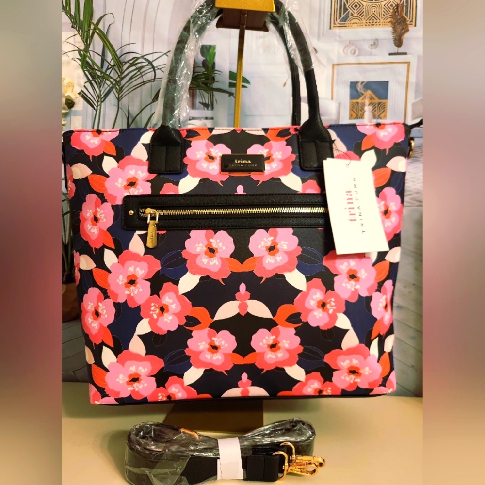 Trina Turk Large Floral Tote With Crossbody Strap. New With Tags.